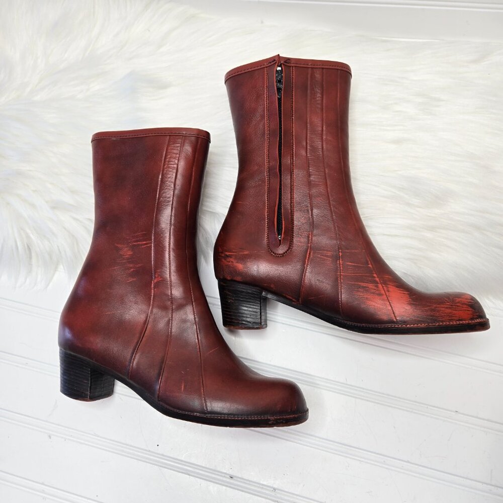 Vintage Waterproof Rubber Chunky Heel Boots Made In USA Red Women's Sz 5 Sherpa - Picture 5 of 11
